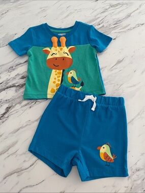 Money Bars Blue & Green Giraffe Short-Sleeve Set